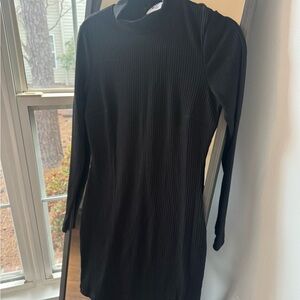 Princess Polly Black Ribbed Long Sleeve Mini Dress
